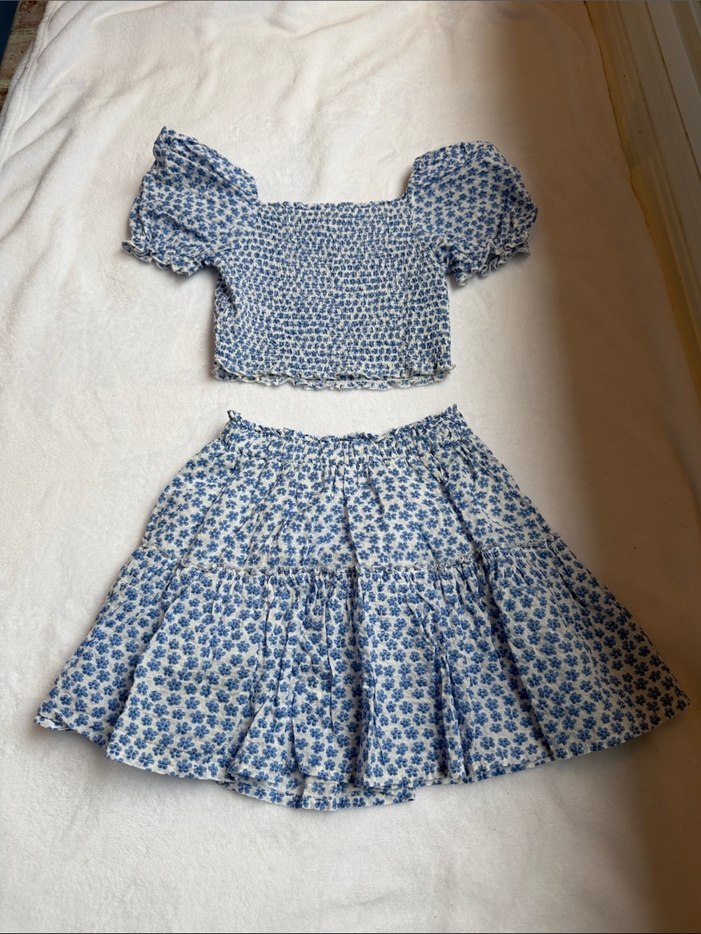 Design History Blue & White Floral Kids Matching Skirt Set Girls size Small